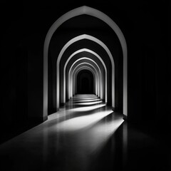 Obraz premium Discovering calmness through a minimalist Moroccan archway with soft light. Generative AI
