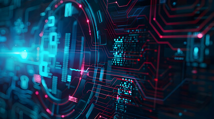 Fototapeta premium Abstract digital circuit design with glowing lines and patterns, showcasing technology and innovation