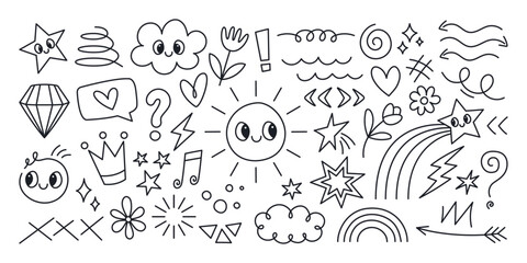 Doodle Cute Elements Set Hand Drawn Cartoon Icons