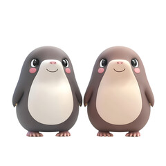 Two moles with different colors and opposite expressions on a transparent backdrop.