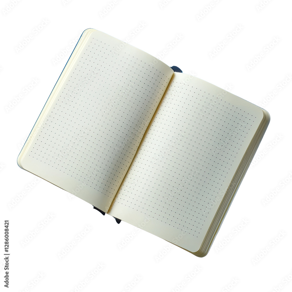 Poster blank open notebook with dotted pages ready for notes, sketches, or creative ideas in an uncluttered