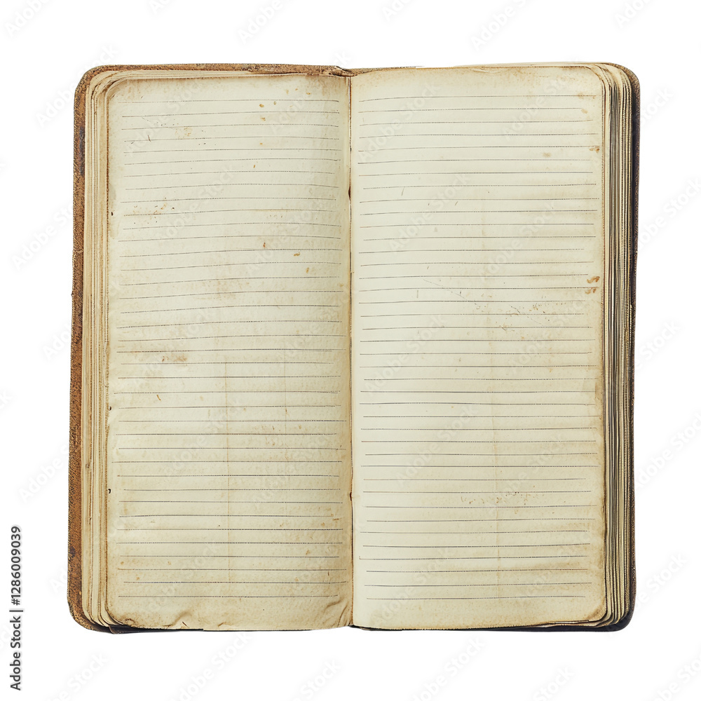 Poster blank vintage notebook with worn pages ready for writing and creative expressions in a rustic settin