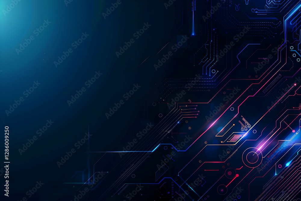 Poster abstract digital circuit background with glowing lines and nodes, creating a futuristic ambiance