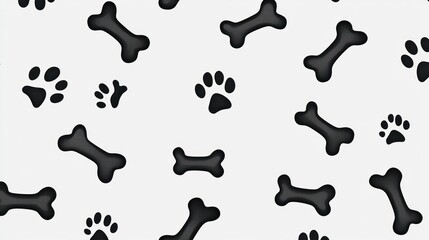 Dog bone and paw print seamless pattern background