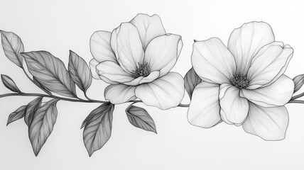 Fototapeta premium Flowers in pencil drawing style on a white background.
