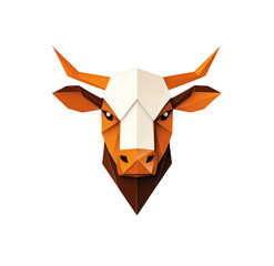Geometric origami bull art with orange and white facets