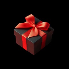 Obraz premium Black Gift Box with red ribbon Isolated on transparent background. Used for birthdays, celebration, parties, events etc