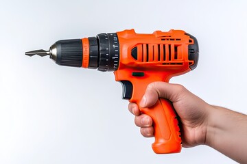 Flawless Visual of Hand Holding Electric Drill Isolated on White Background