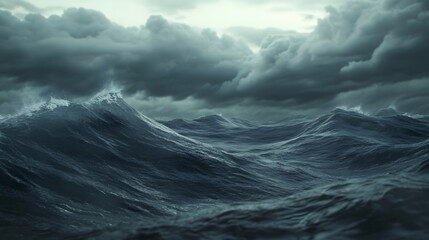 Fototapeta premium Stormy Ocean Waves Dark Skies Turbulent Water Powerful Motion Energy Nature