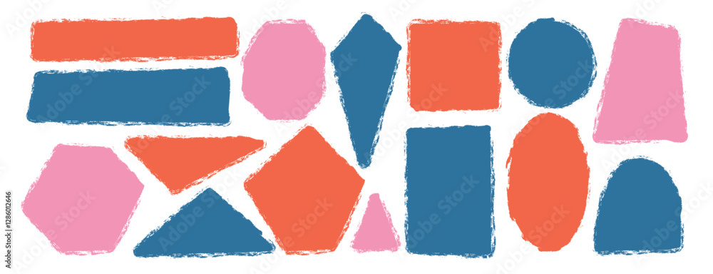 Poster kids colorful geometric shapes set. text boxes textured frames. rounded and square figures. vector h