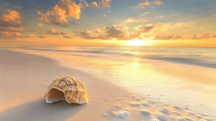 Sunset Beach Ocean Shell Sand Waves Tranquil Scenic Tropical Paradise Horizon
