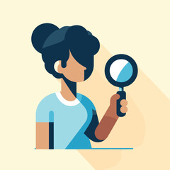 Flat Illustration of Woman Holding Magnifying Glass Analyzing Theme