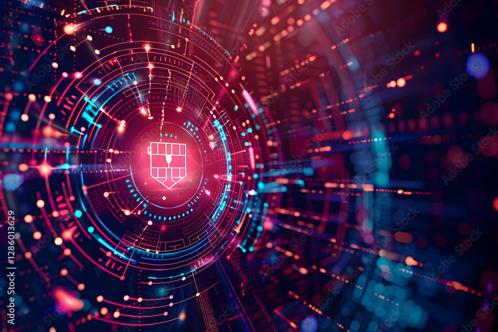 Poster abstract digital technology background with vibrant colors and intricate patterns