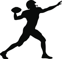 American football player silhouette vector illustration, perfect for sports logos, team designs, football graphics, athlete icons, championship events, and sports branding.

