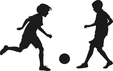 Kids playing football silhouette vector illustration, perfect for sports designs, youth football teams, t-shirts, posters, school projects, and athletic branding.

