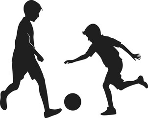 Kids playing football silhouette vector illustration, perfect for sports designs, youth football teams, t-shirts, posters, school projects, and athletic branding.

