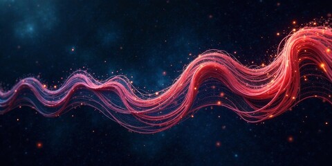 Abstract Crimson Stream of Illuminated Filaments Dancing in a Dark Cosmic Expanse