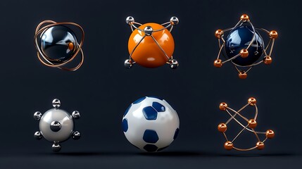 Abstract 3D Render: Geometric Sphere Collection on Dark Background AI Generated