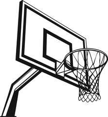 Basketball hoop silhouette vector illustration, perfect for sports designs, basketball-themed logos, t-shirts, posters, and athletic branding. Ideal for basketball fans and enthusiasts.   © azad
