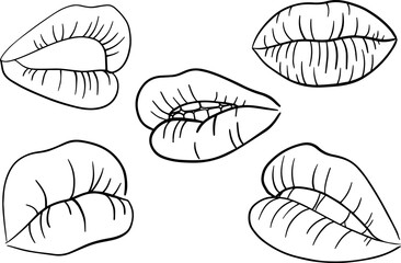 Sexy woman lips set in sketch style