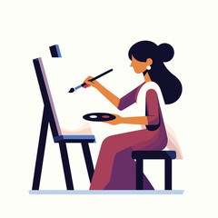 Fototapeta premium Artist Painting on Canvas - Flat Illustration Depicting Creativity and Artistry