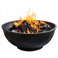Burning Wood in a Cast Iron Fire Bowl Embers and Flames Outdoor Fire Pit