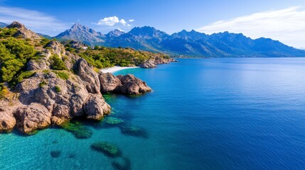 Obraz premium Stunning coastal landscape with rocky cliffs and crystal clear blue water