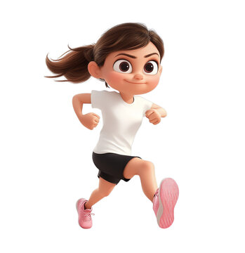 Animated young girl running with determination in sports attire