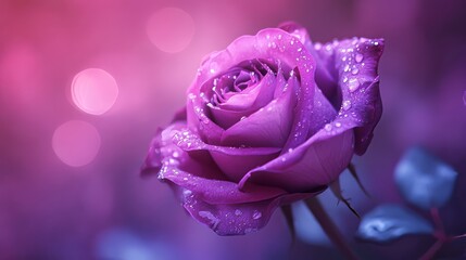 Dreamy Purple Rose With Water Droplets, Romantic And Elegant. Perfect For Adding A Touch Of Beauty To Any Project.