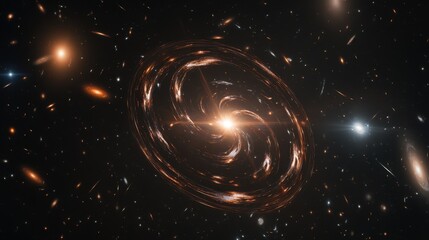 A quantum anomaly distorts time and space, forming a luminous celestial spiral in deep space