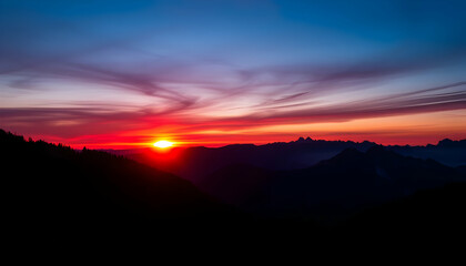 Obraz premium Fiery Sunset over Majestic Mountains Breathtaking Landscape Photography