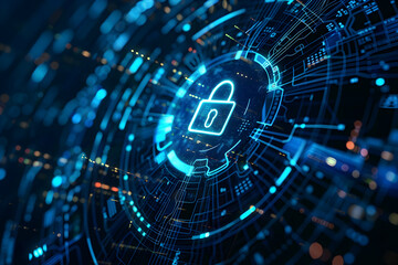 Obraz premium Digital lock symbolizing cybersecurity in a futuristic technological environment