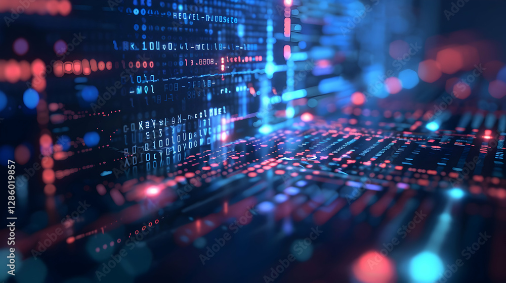 Poster abstract digital data flow with vibrant colors creating a futuristic technology background
