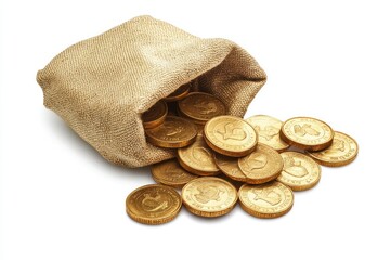 Ultra Quality Image of Set of Golden Coins Bag on White Background