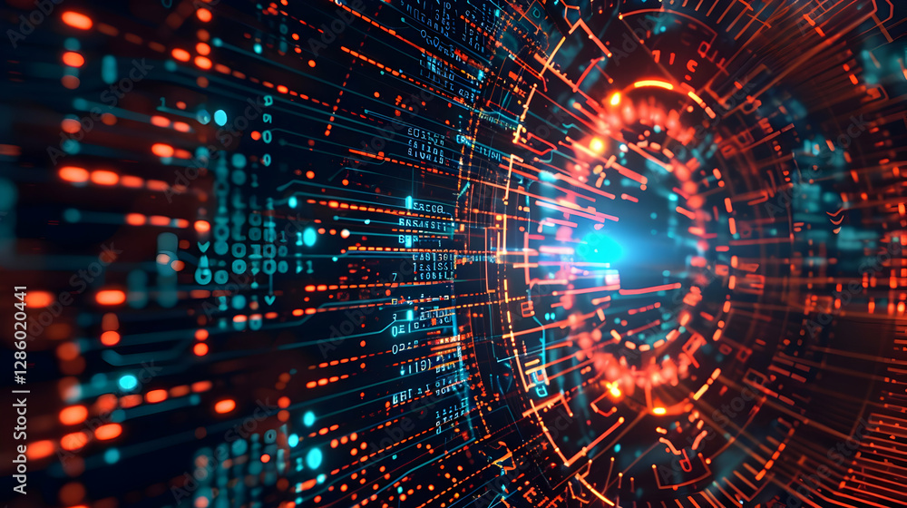 Poster abstract digital technology background with glowing lines and data patterns in a futuristic design