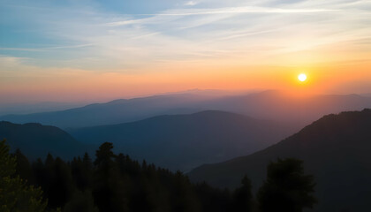 Naklejka premium Majestic Mountain Sunset Landscape Breathtaking View Golden Hour Serenity Nature Photography