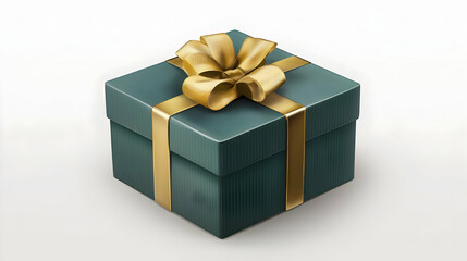 Green gift box with golden ribbon on a transparent background. Isolated on White Background,  -  