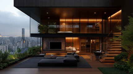 Modern Luxury: Expansive modern home featuring sleek lines and a stunning view. Luxurious interior and exterior spaces, showcasing the elegance of contemporary design. 