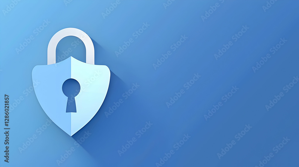 Aufkleber digital security concept featuring a lock and shield symbol on a blue gradient background