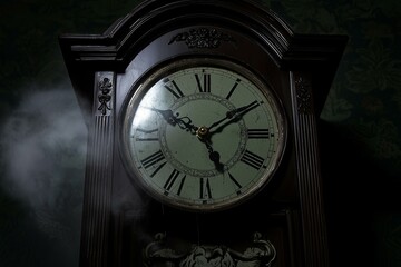 Creepy old grandfather clock striking midnight, Halloween