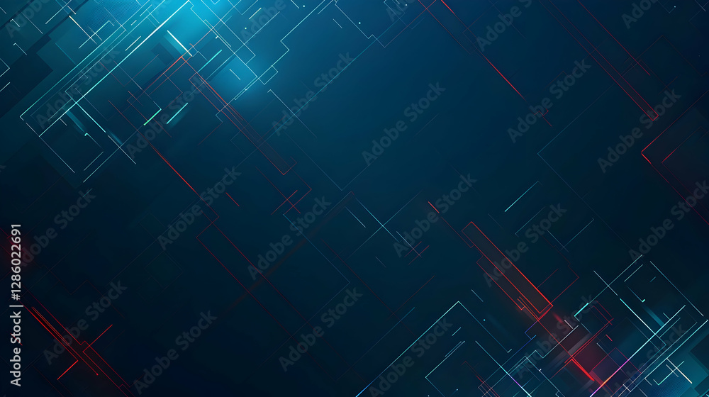 Poster abstract digital background with glowing lines and shapes in blue and red tones, ideal for tech them