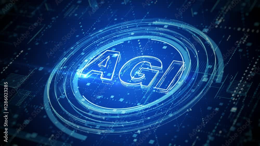 Poster abstract digital representation of agi artificial general intelligence and futuristic technology ele