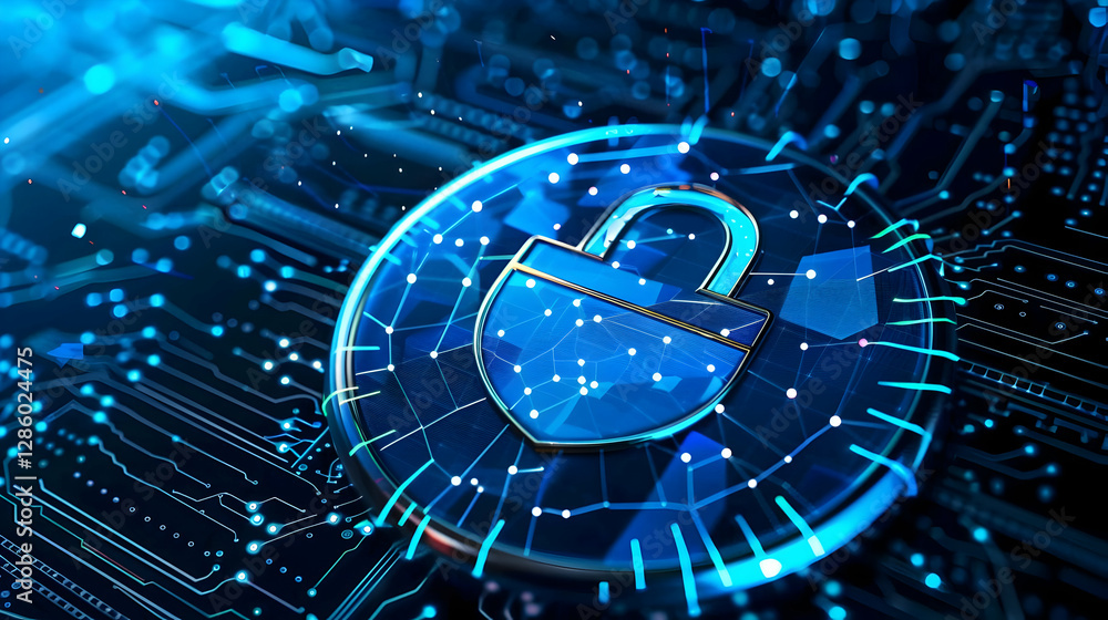 Aufkleber digital lock symbolizing cybersecurity on a futuristic circuit board background
