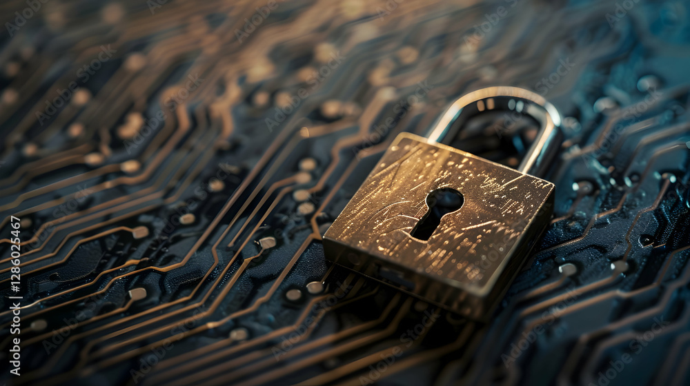 Aufkleber a close-up view of a padlock resting on a circuit board, symbolizing digital security and protection