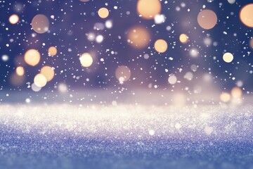 Naklejka premium Magic unfolds as snowflakes dance gently in the air, creating a winter wonderland filled with shimmering lights at dusk. Generative AI
