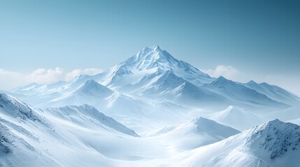 Obraz premium Majestic Snowy Mountain Peaks Fading Into the Distant Horizon Under a Vibrant Blue Sky