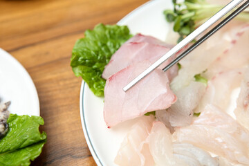 Korean seafood dish. raw fish Sashimi