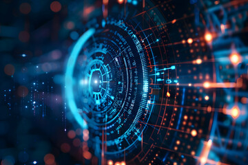 Obraz premium Abstract futuristic digital interface with glowing elements and data visualization in motion