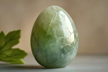 Elegant Green Jade Egg Ornament with Intricate Design