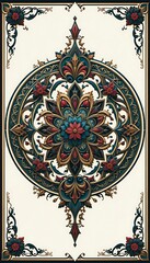 Ornate Floral Medallion Design with Intricate Details and Decorative Border